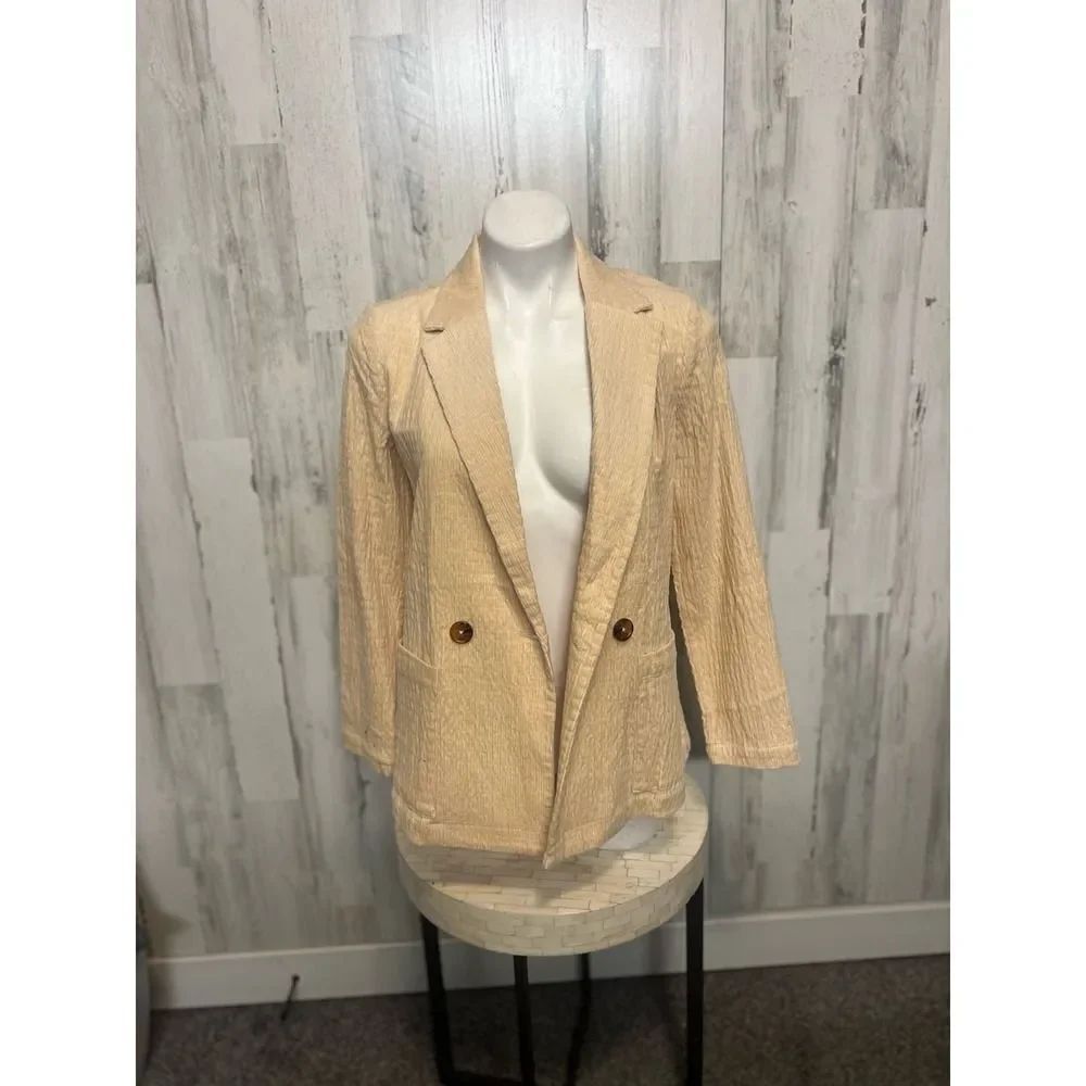 Daniel Rainn Textured Beige Blazer Jacket Size XS Double Button Lightweight